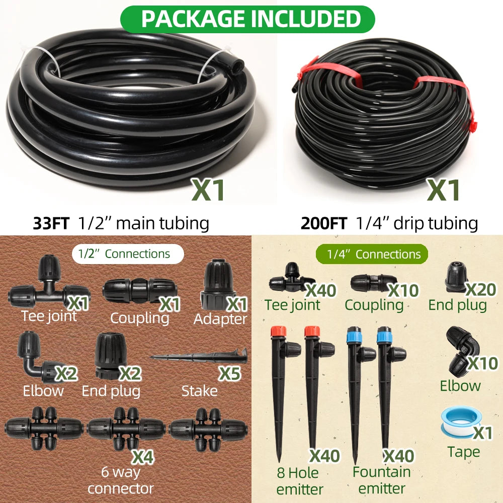 Terrawen Drip Irrigation Kit With Locking Fittings For Gardens