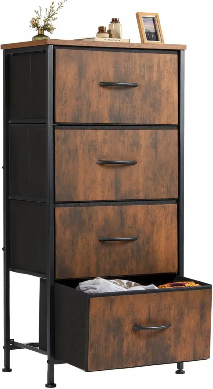 XIUWO Nightstand With 4 Fabric Drawers Modern Wood Top Cabinet