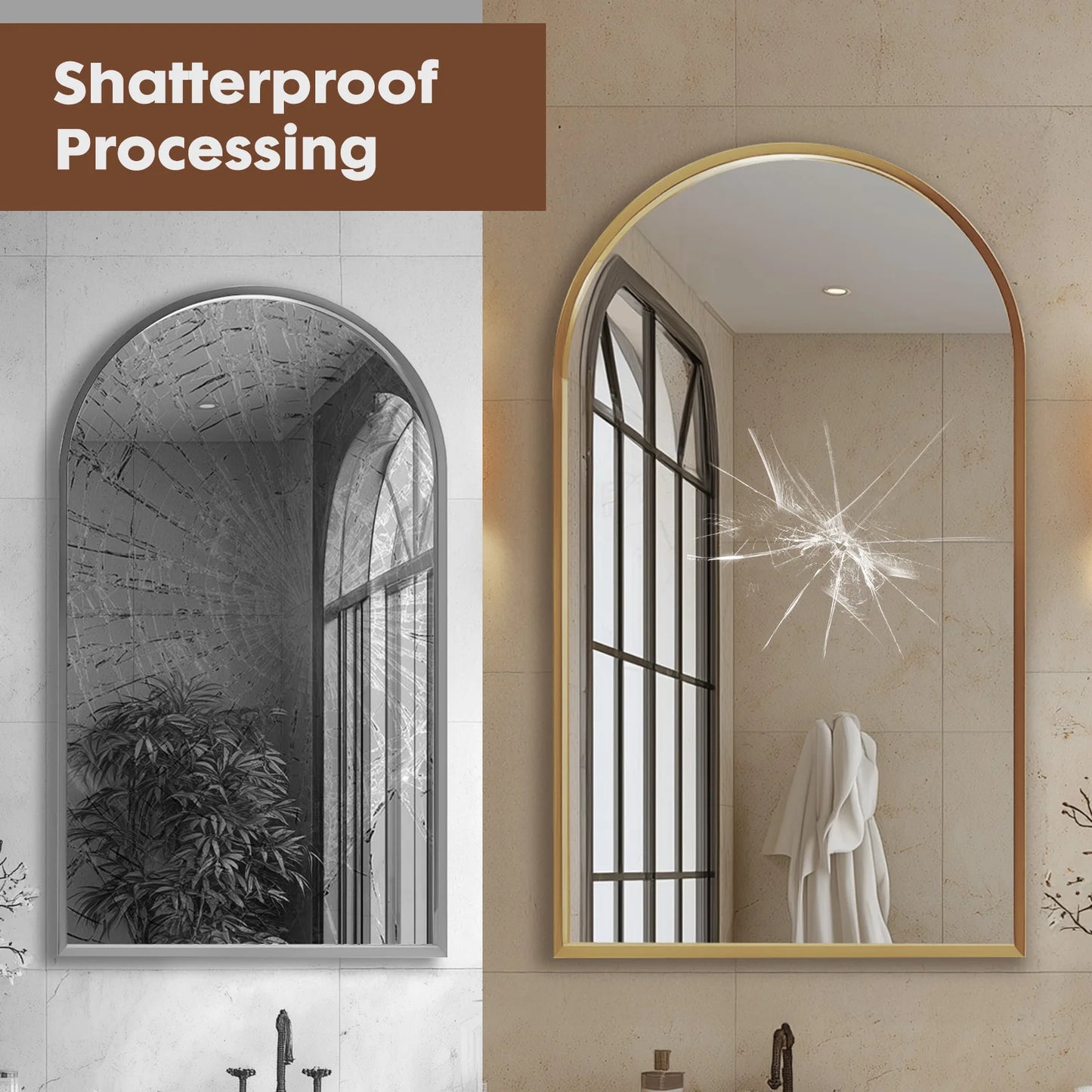 JHK Arched Metal Framed Bathroom Mirror For Wall Modern Decor