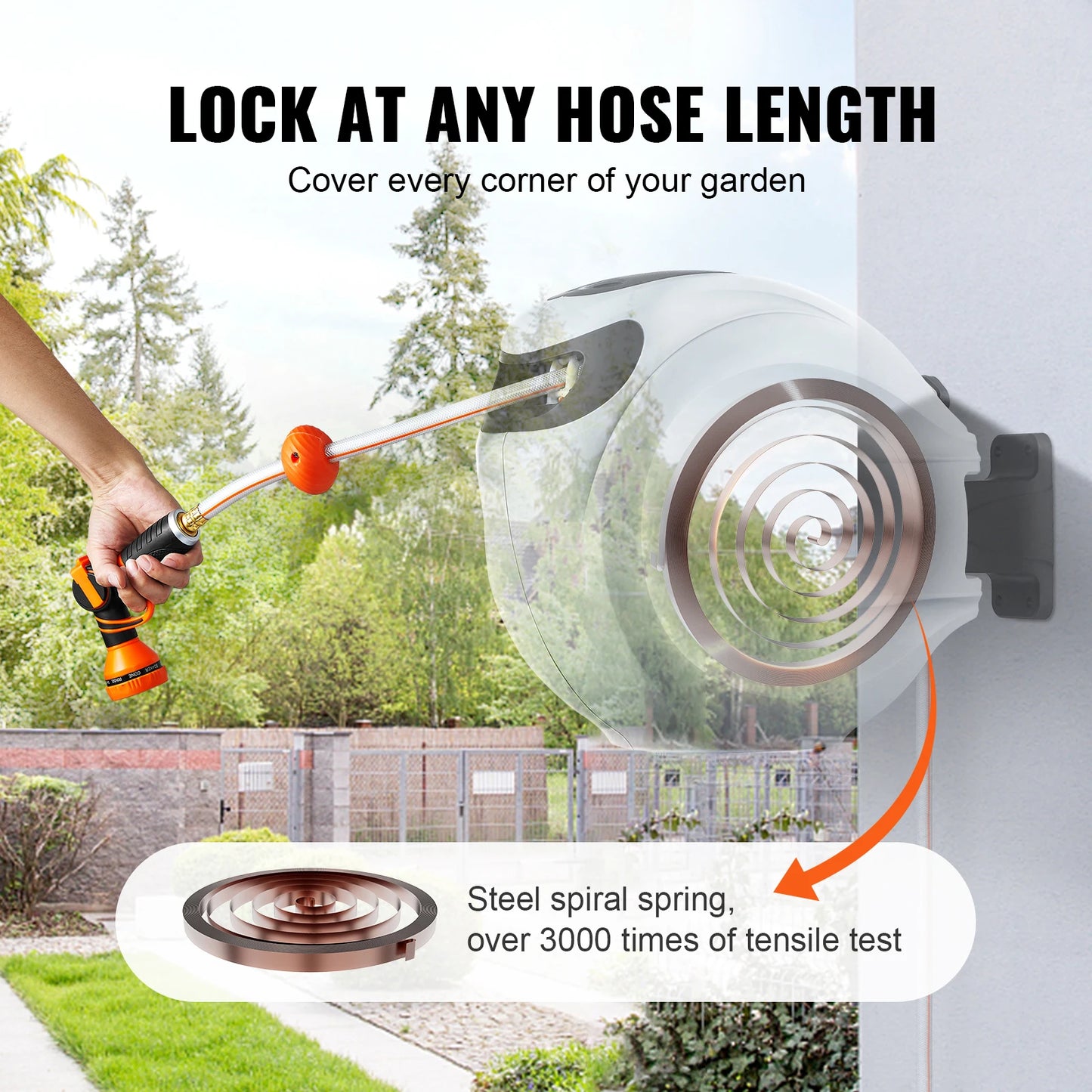 SucceBuy Retractable Hose Reel With 180 Degree Swivel Wall Mount