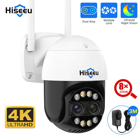 Hiseeu 4K Dual Lens PTZ WiFi IP Camera Human Detection