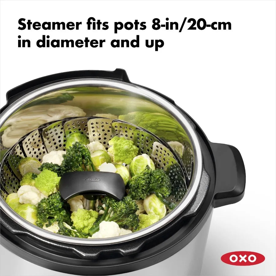 SoftWorks Stainless Steel Steamer with Extendable Handle Fits Most Pots Dishwasher Safe