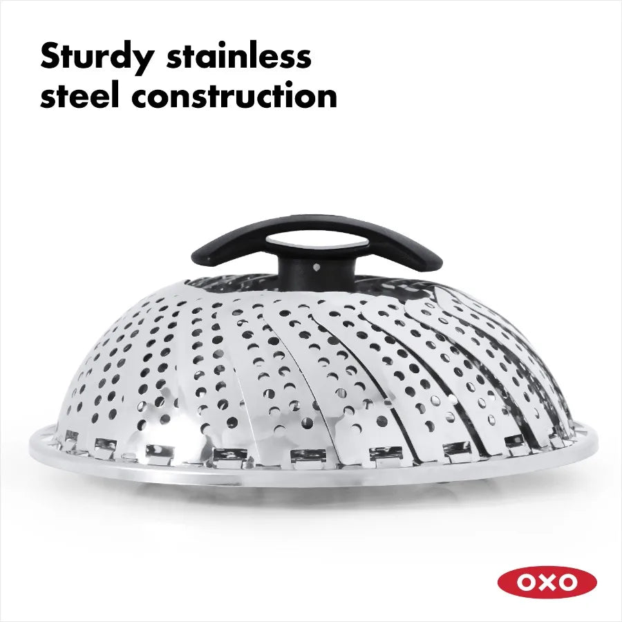 SoftWorks Stainless Steel Steamer with Extendable Handle Fits Most Pots Dishwasher Safe