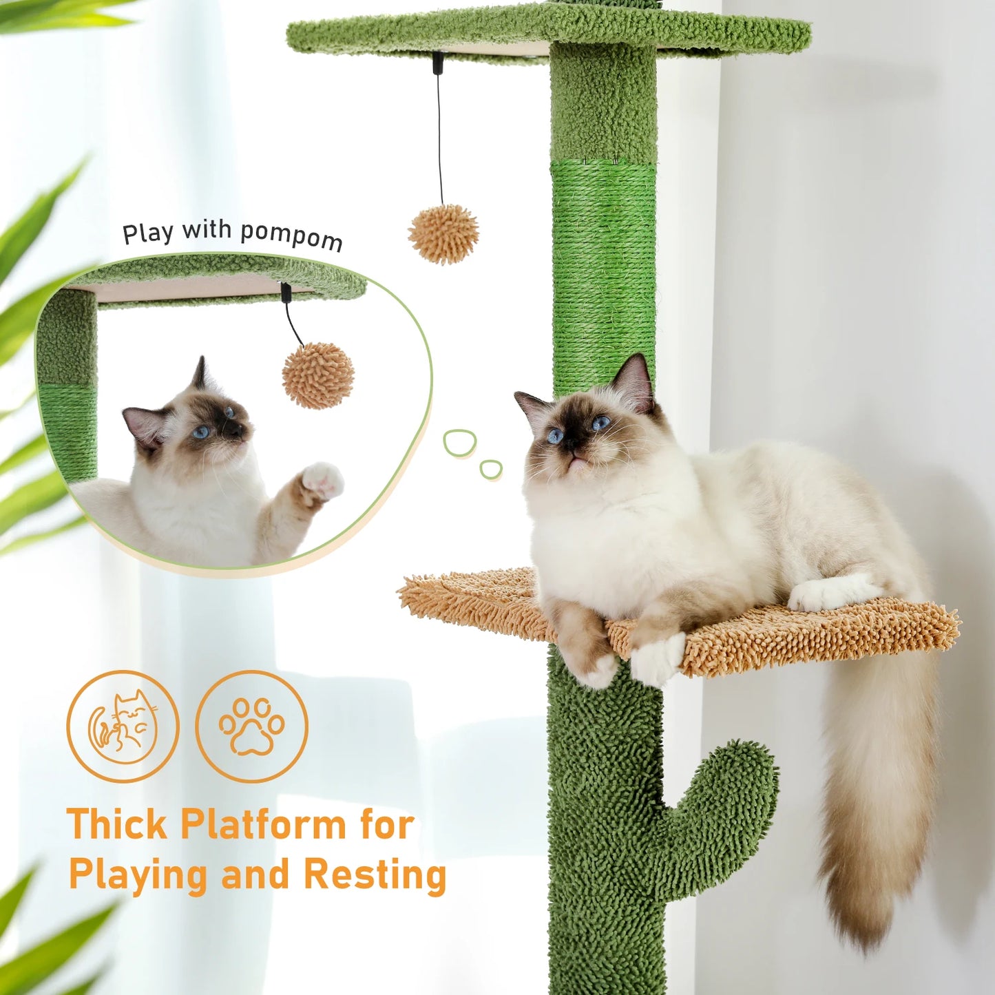 PAWZ Road Cat Tree Floor To Ceiling Climbing Tower With Scratching Post Hammock