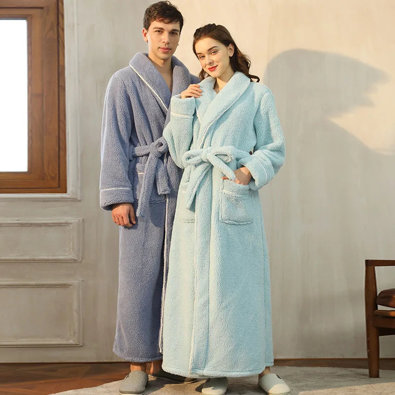 Gypsophila Winter Warm Long Flannel Bathrobe for Adults Unisex