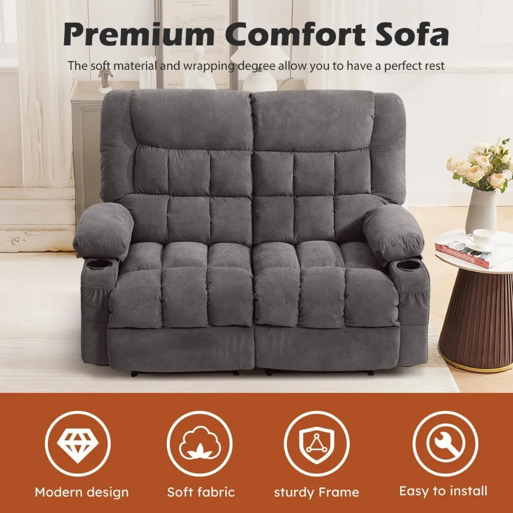 Oversized Recliner Loveseat With Cup Holders Side Pocket Manual Ergonomic