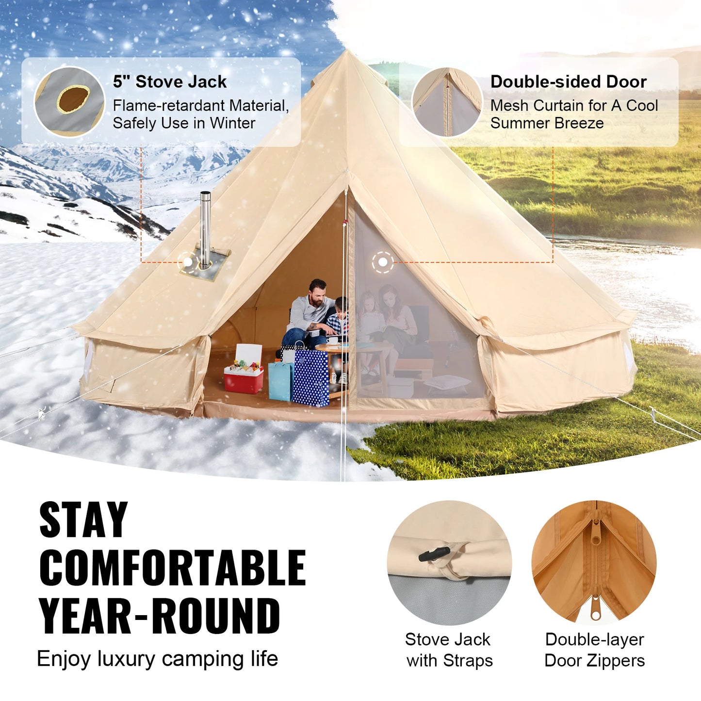SucceBuy Canvas Bell Tent Breathable Camping Shelter Outdoors