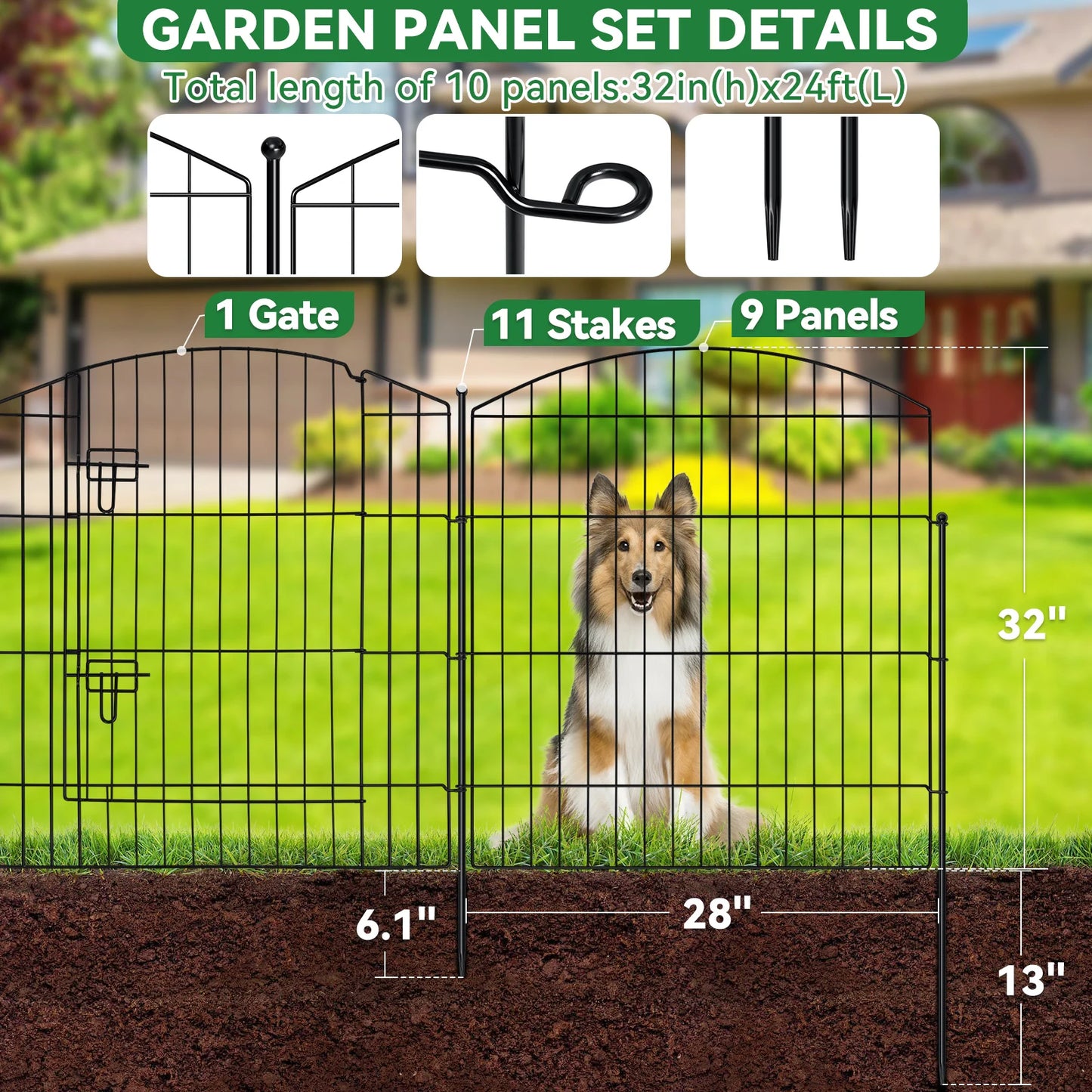 No Dig Decorative Garden Fence With Gate Nine Panels