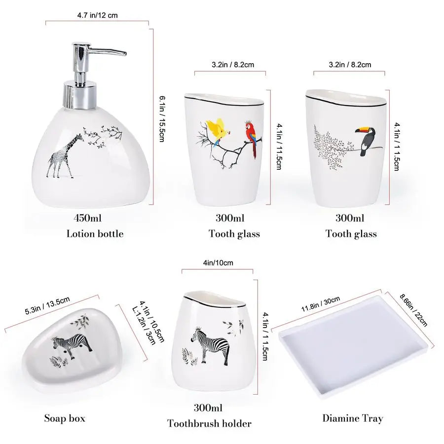 Ceramic 6 Piece Bathroom Accessory Set With Soap Dispenser