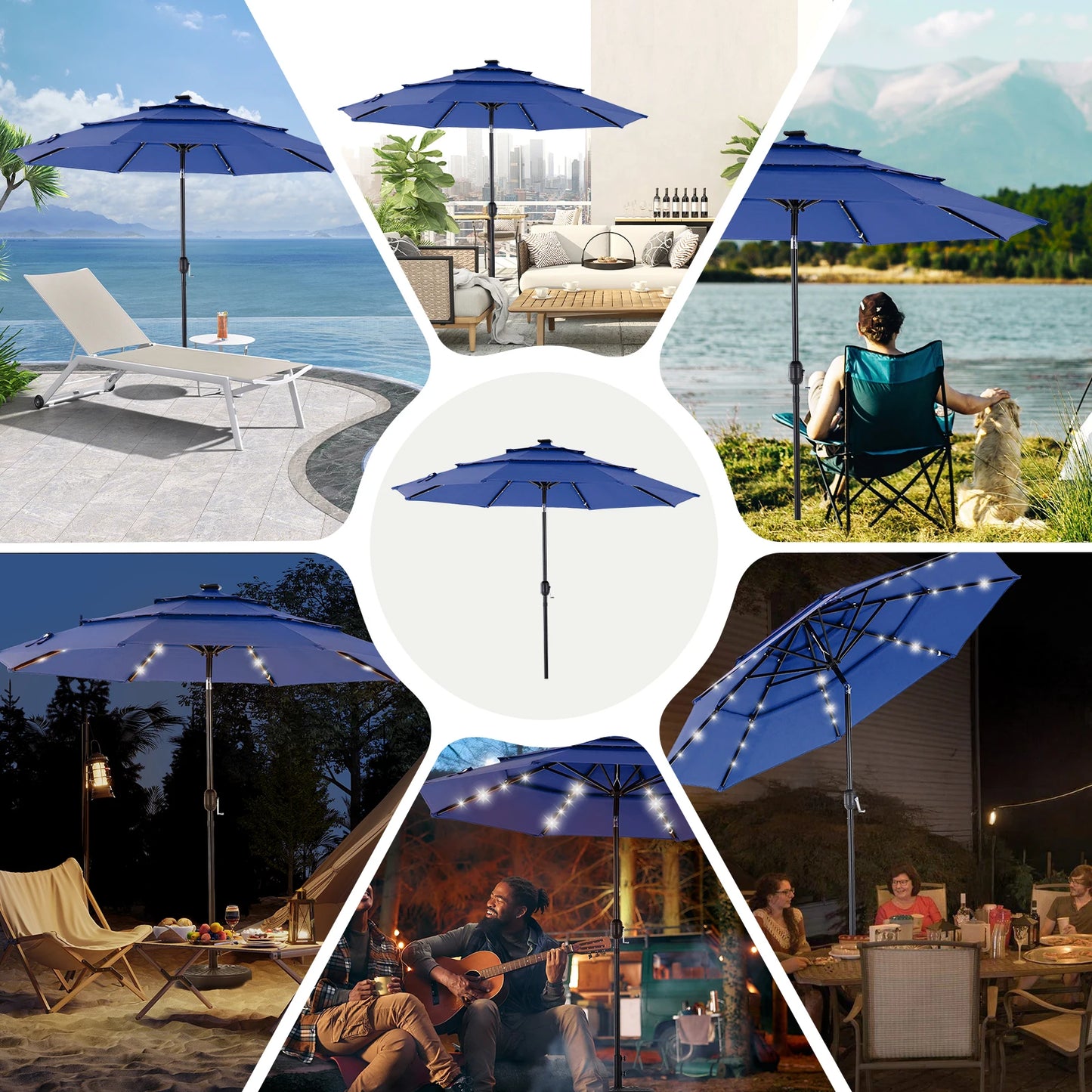 JHK Solar LED Patio Umbrella With Tilt Table Lights