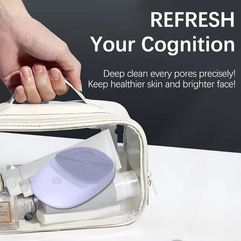 Soft Silicone Electric Facial Cleanser With Sonic Vibration Brush