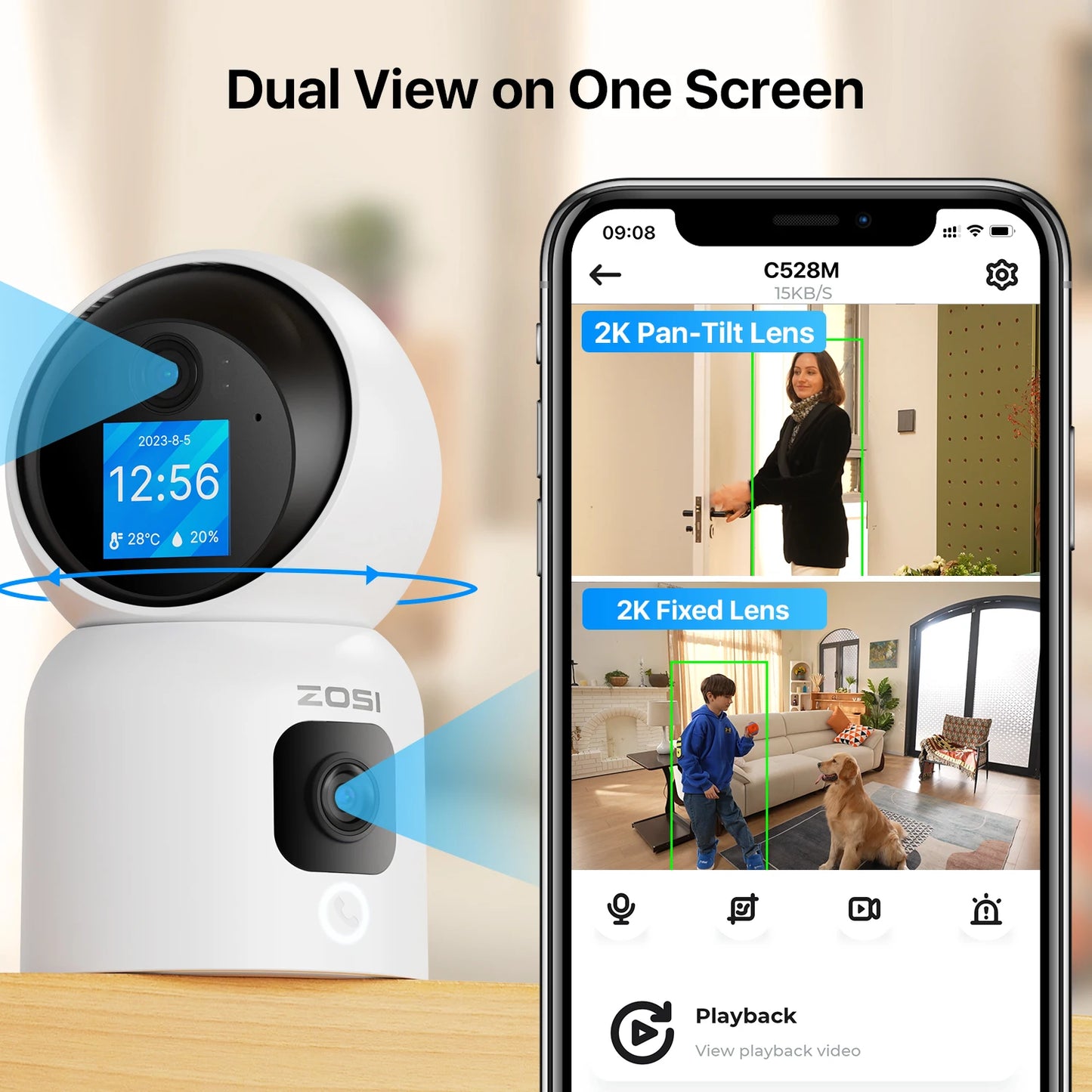 ZOSI 360 Degree Smart Home Security Camera AI Auto Tracking