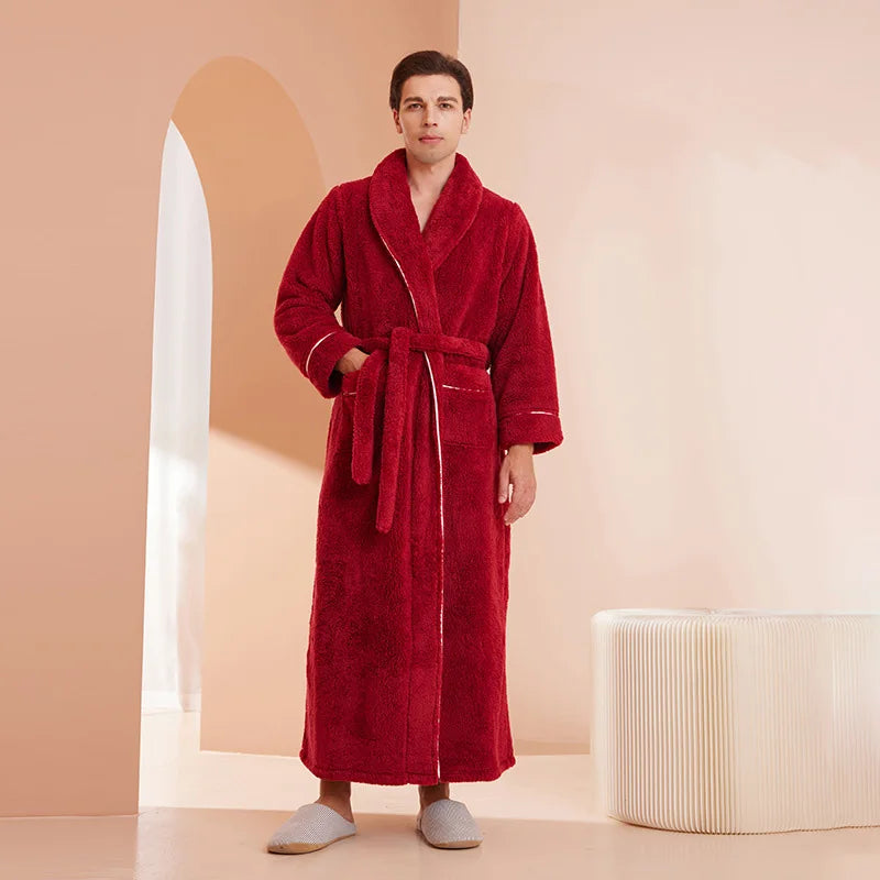 Gypsophila Winter Warm Long Flannel Bathrobe for Adults Unisex
