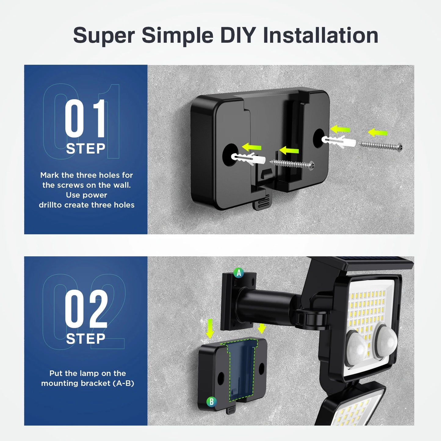 SZRSTH Solar Outdoor Lights 3000LM LED Motion Sensor Flood Security