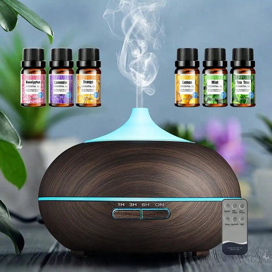 1 Pack 550ml Aromatherapy Diffuser Humidifier with Auto Shut Off 4 Timers Essential Oil Diffuser Includes 6 Oils