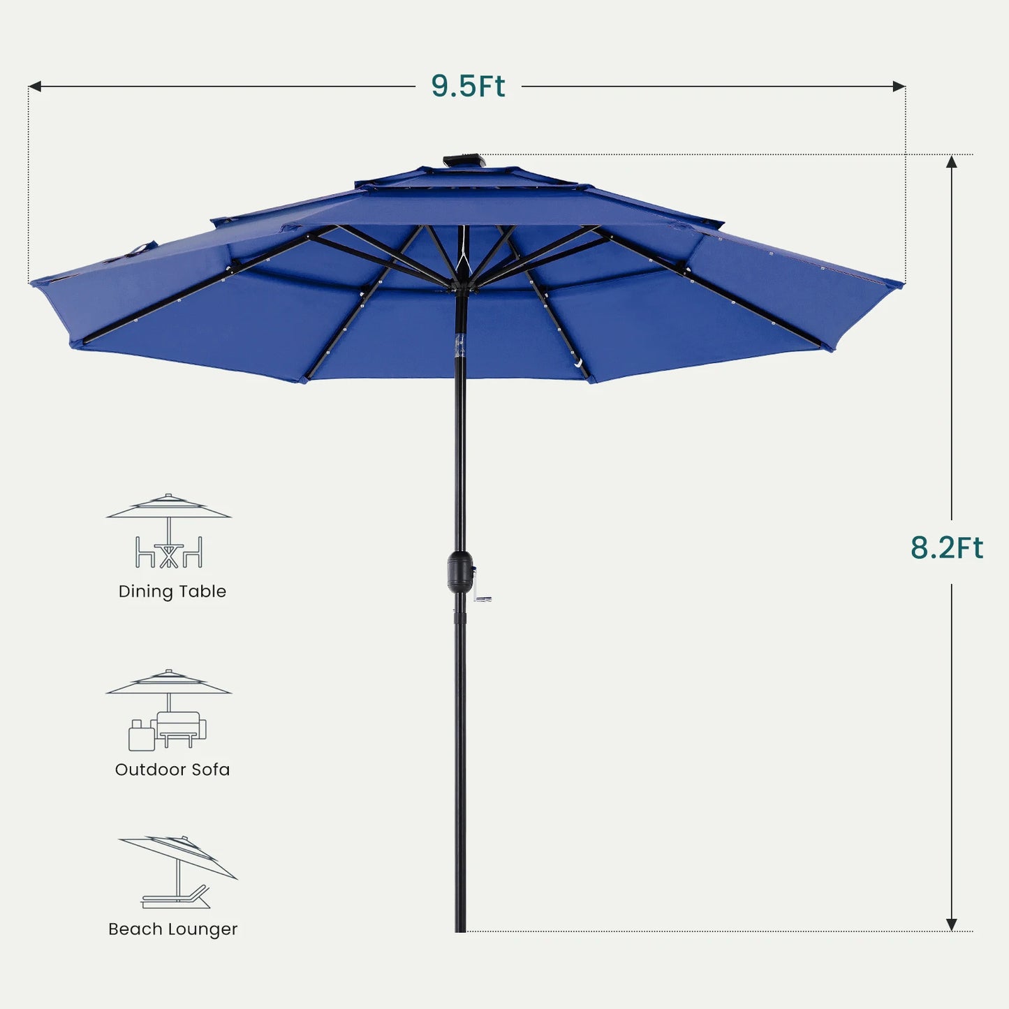 JHK Solar LED Patio Umbrella With Tilt Table Lights