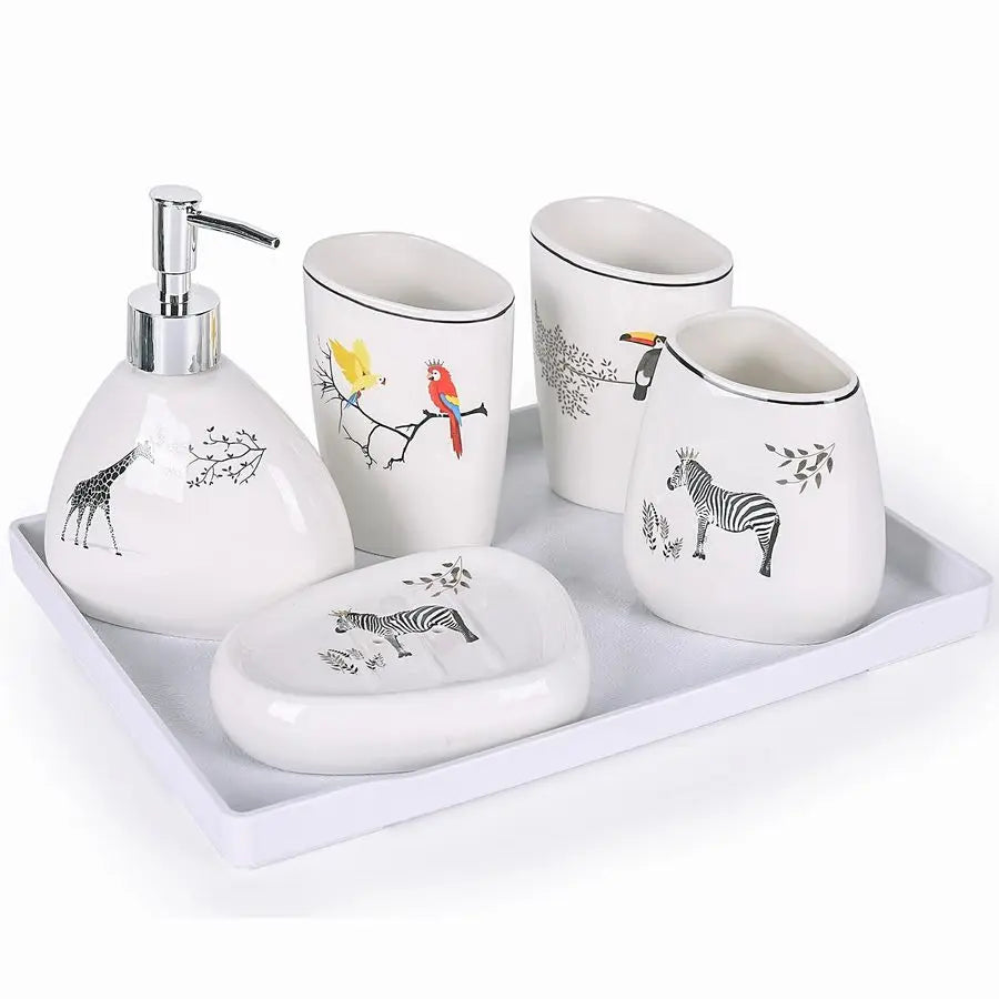 Ceramic 6 Piece Bathroom Accessory Set With Soap Dispenser
