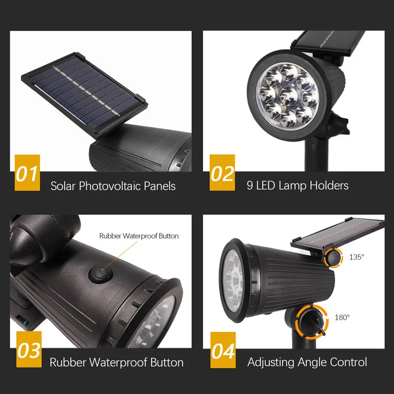 SHENZHITECH 9 LED Solar Spotlight Outdoor Waterproof Garden Accent