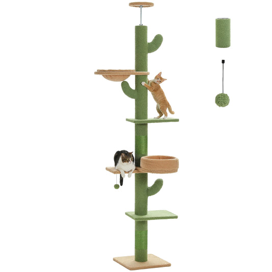 PEQULTI Adjustable Height Cactus Cat Tree For Indoor Cats With Hammock