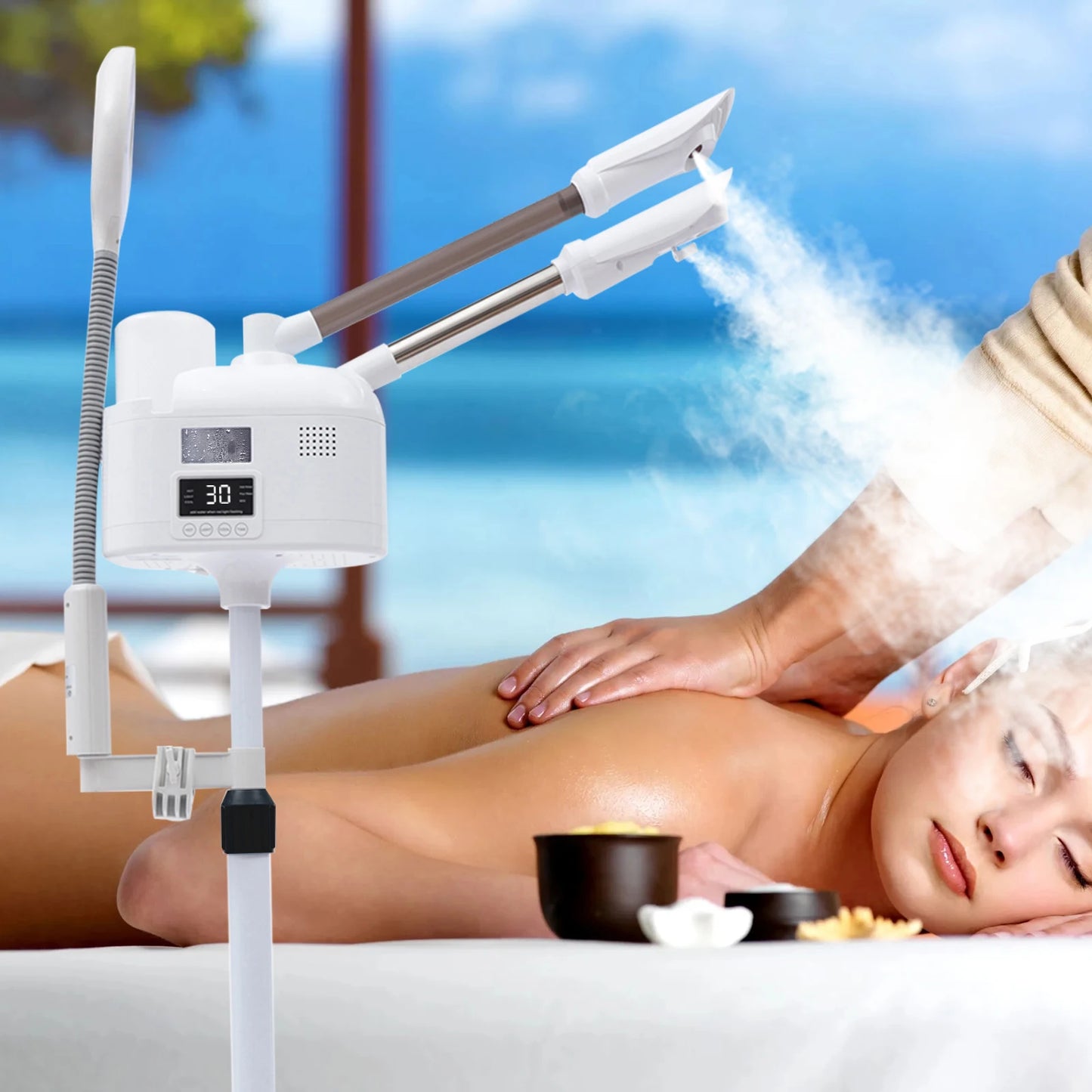 Bymaocar 3in1 Facial Steamer With LED Magnifier Lamp