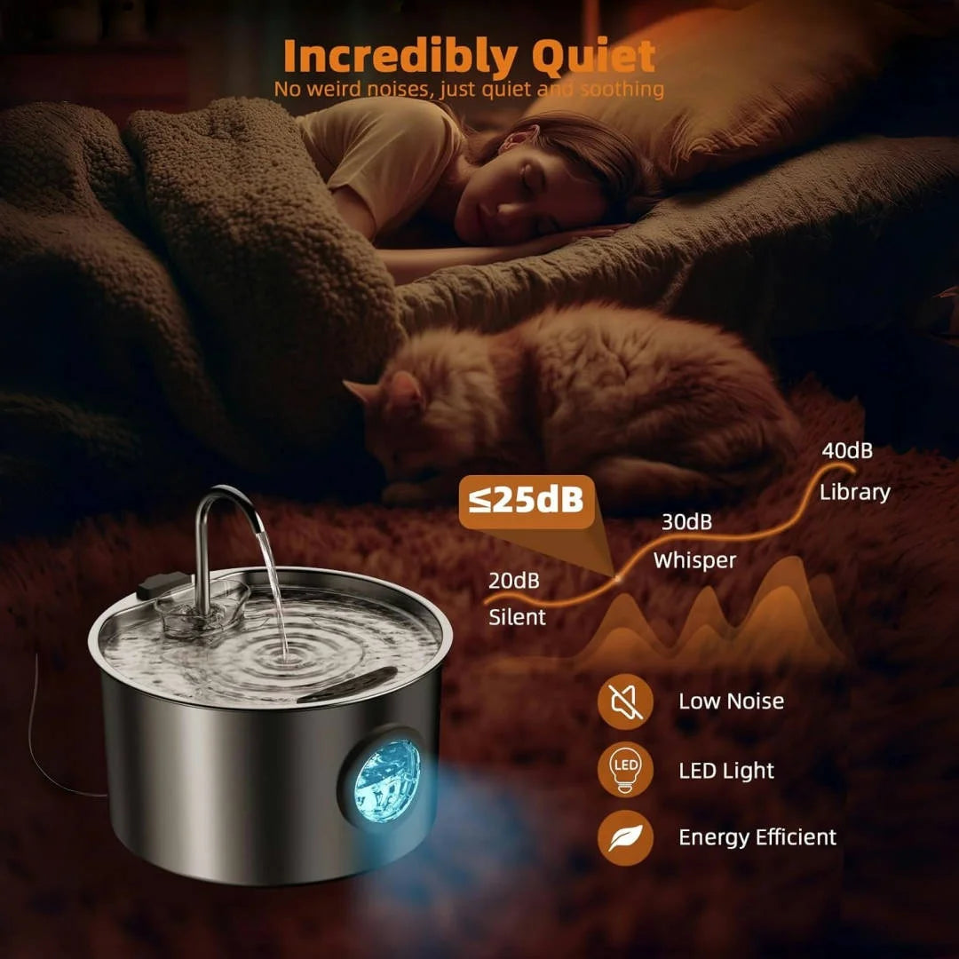 OPETH Stainless Steel Cat Water Fountain With Replaceable Filters