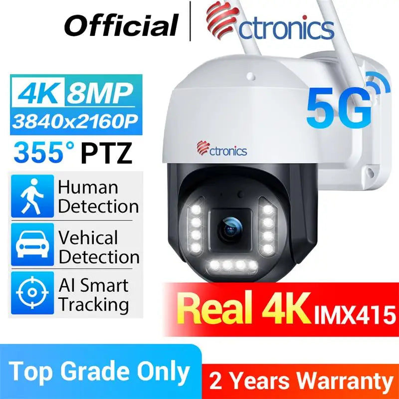 Ctronics 4K Outdoor Surveillance Camera With 5G WiFi Auto Tracking
