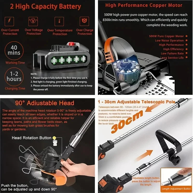 Wireless Portable Weed Trimmer With Dual Batteries For Lawn Care