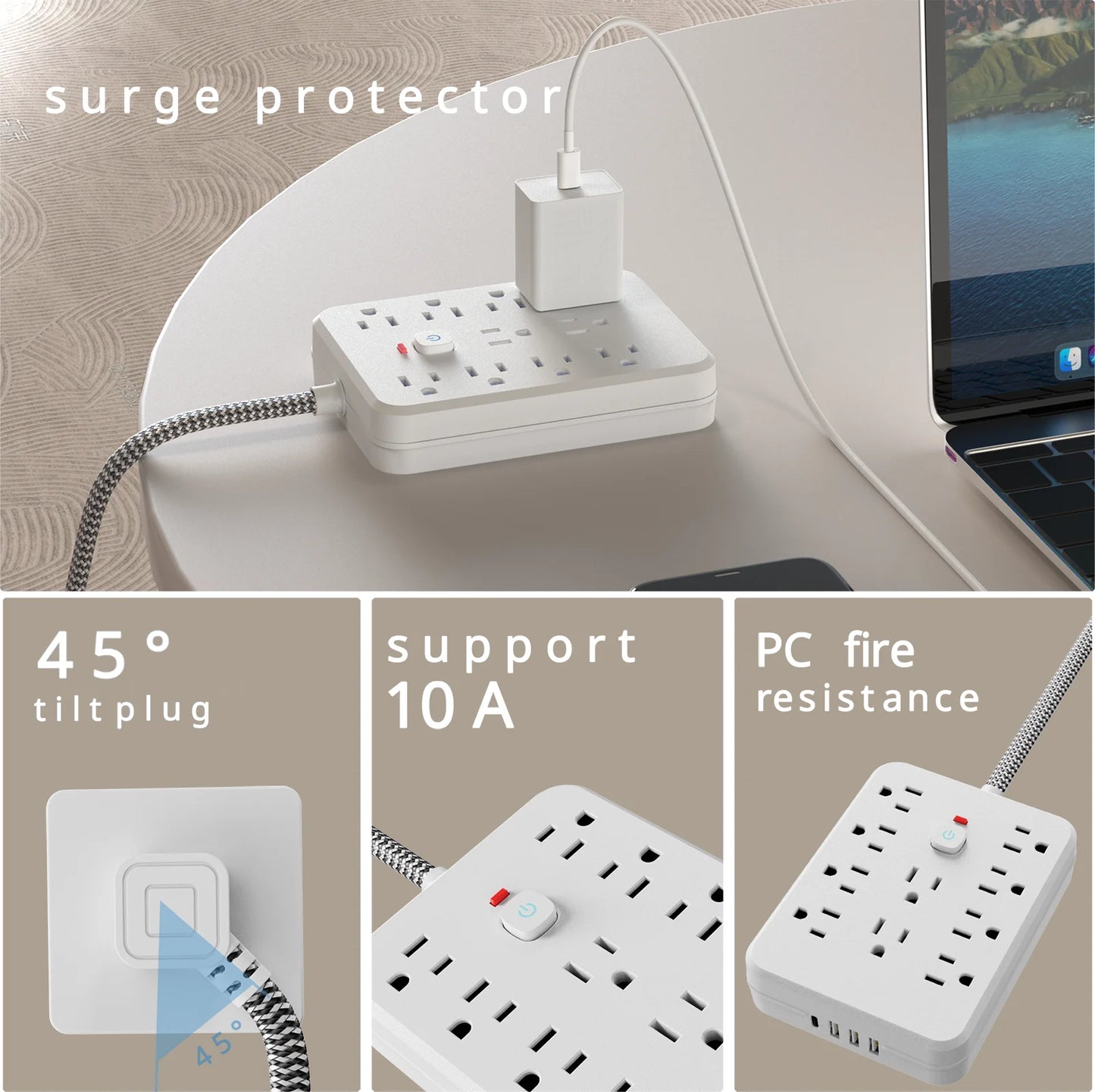 TRANSTON Power Strip Surge Protector With USB-C Ports