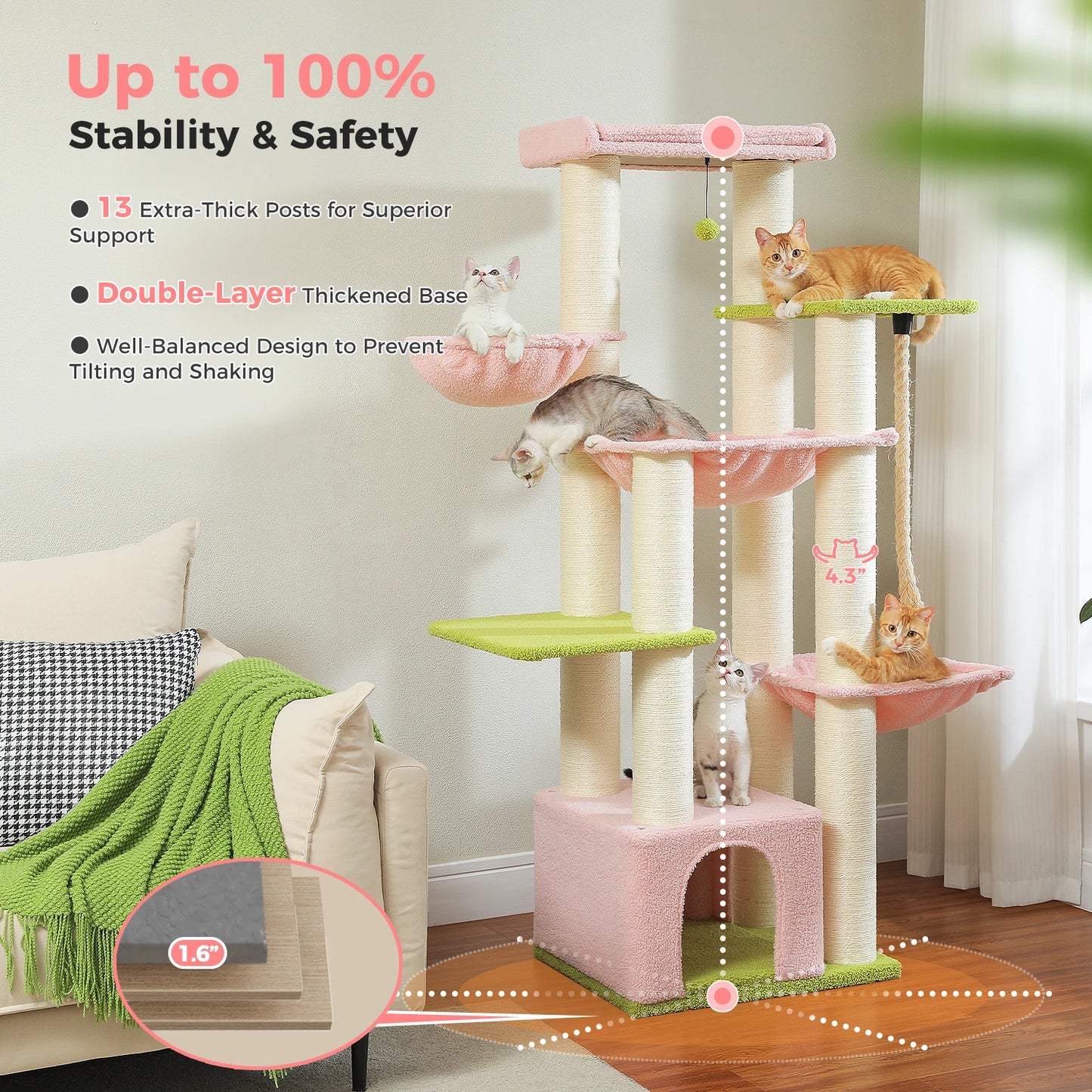 PAWZ Road Large Cat Tree Tower With Levels And Hammock