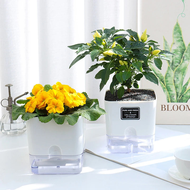 Self Watering Pot Dual Deck Magnetic Plastic Flower Pot