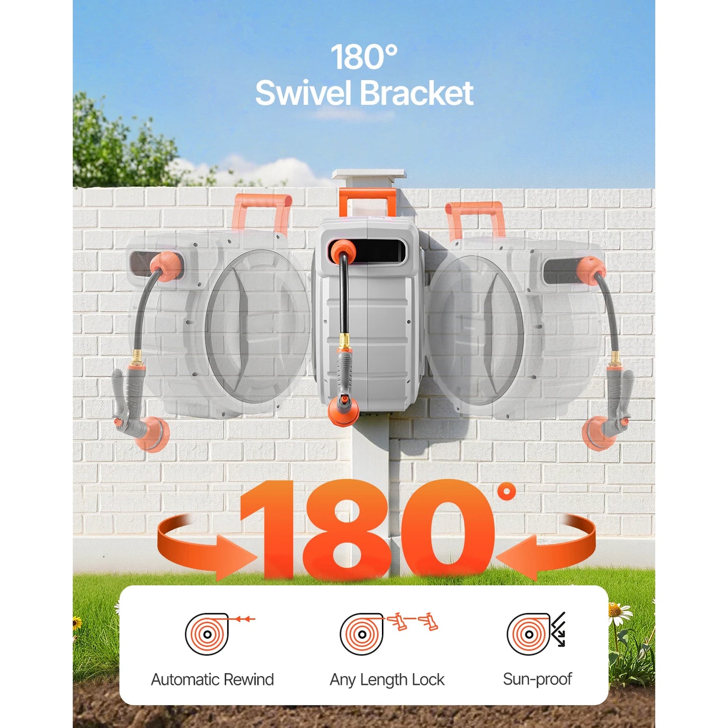 SucceBuy Retractable Wall Mounted Garden Hose Reel With 9 Pattern Nozzle