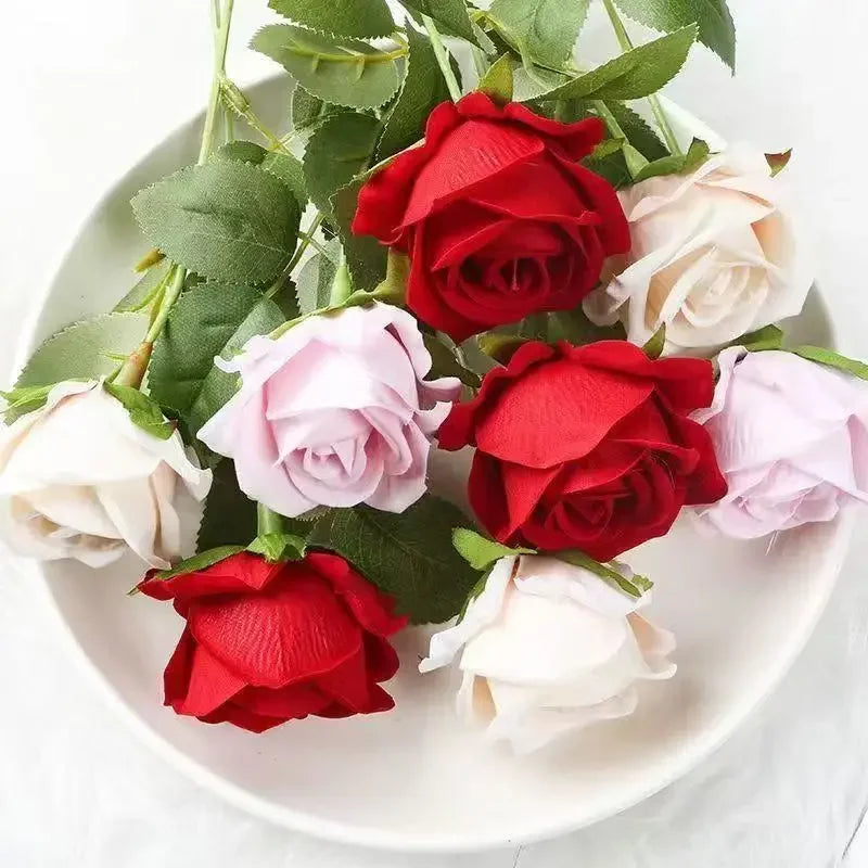 Artificial Rose Flower Branches Realistic Fake Roses For Wedding Decor