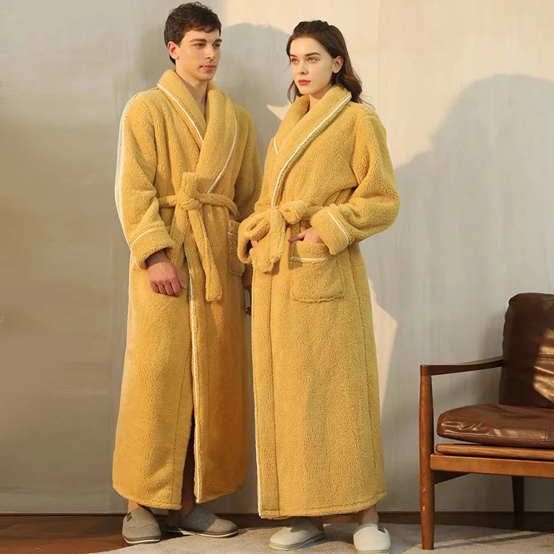 Gypsophila Winter Warm Long Flannel Bathrobe for Adults Unisex