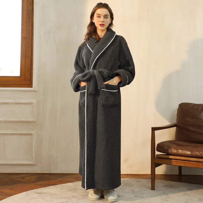 Gypsophila Winter Warm Long Flannel Bathrobe for Adults Unisex
