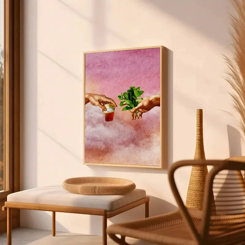 WJWANG Retro Moroccan Tea Mint Canvas Wall Art For Bedroom