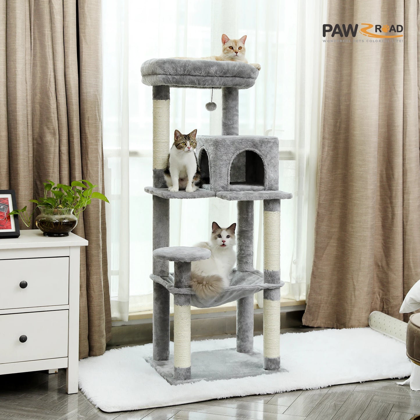 PAWZ Road Cat Tree Indoor Five-Level Scratching Tower