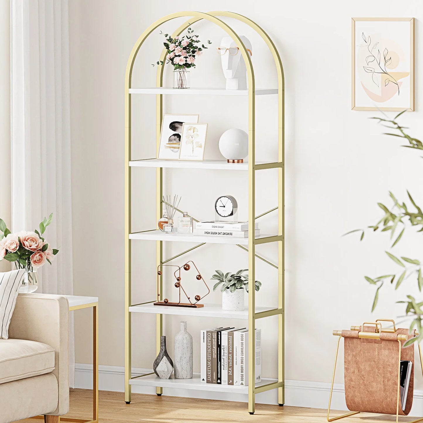 TWISTER.CK 5-Tier Arched Bookshelf Industrial Open Bookcase