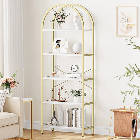 TWISTER.CK 5-Tier Arched Bookshelf Industrial Open Bookcase