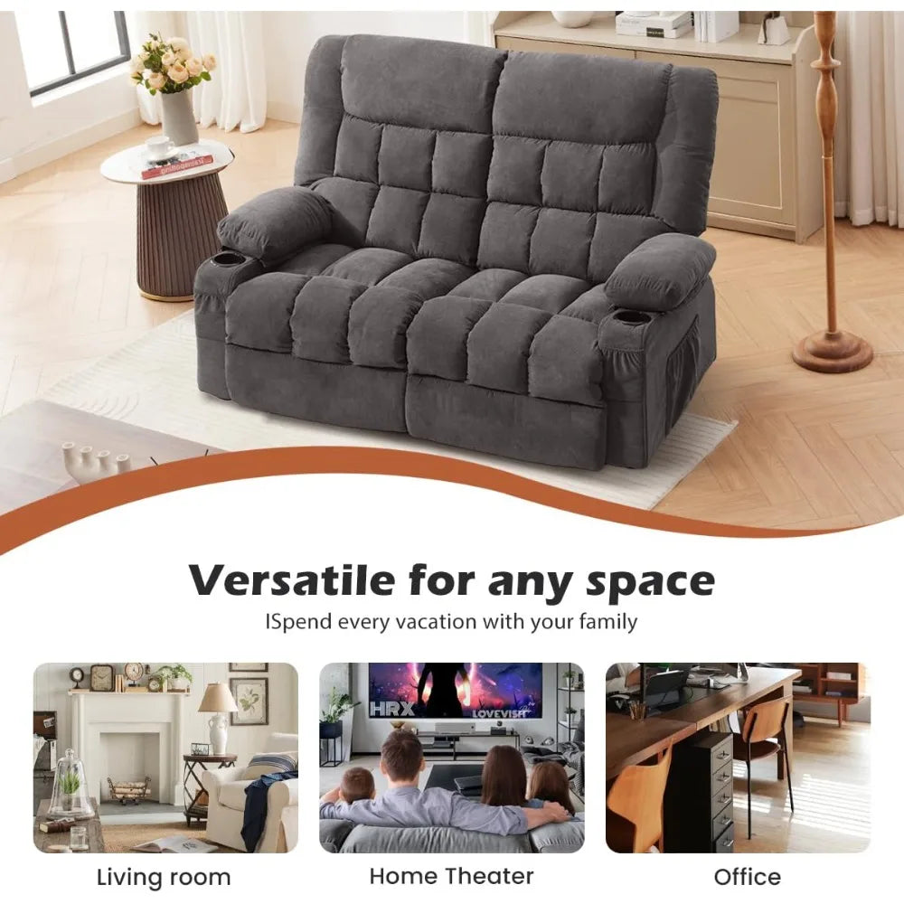 Oversized Recliner Loveseat With Cup Holders Side Pocket Manual Ergonomic
