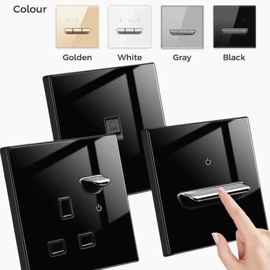 EU UK Crystal Tempered Glass Switch Panel LED Indicator