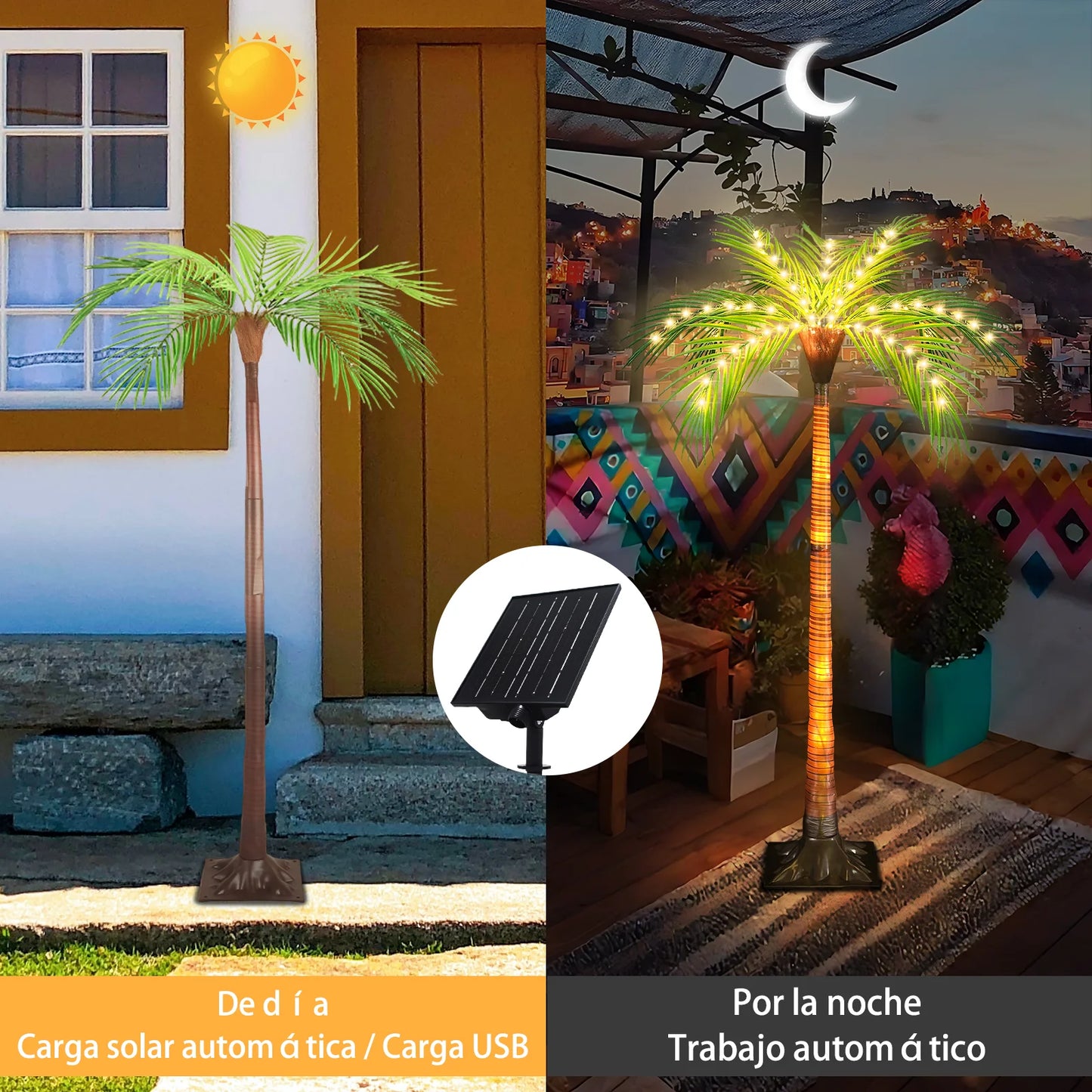 Solar Powered Artificial Palm Tree LED Lights for Garden Patio Decoration