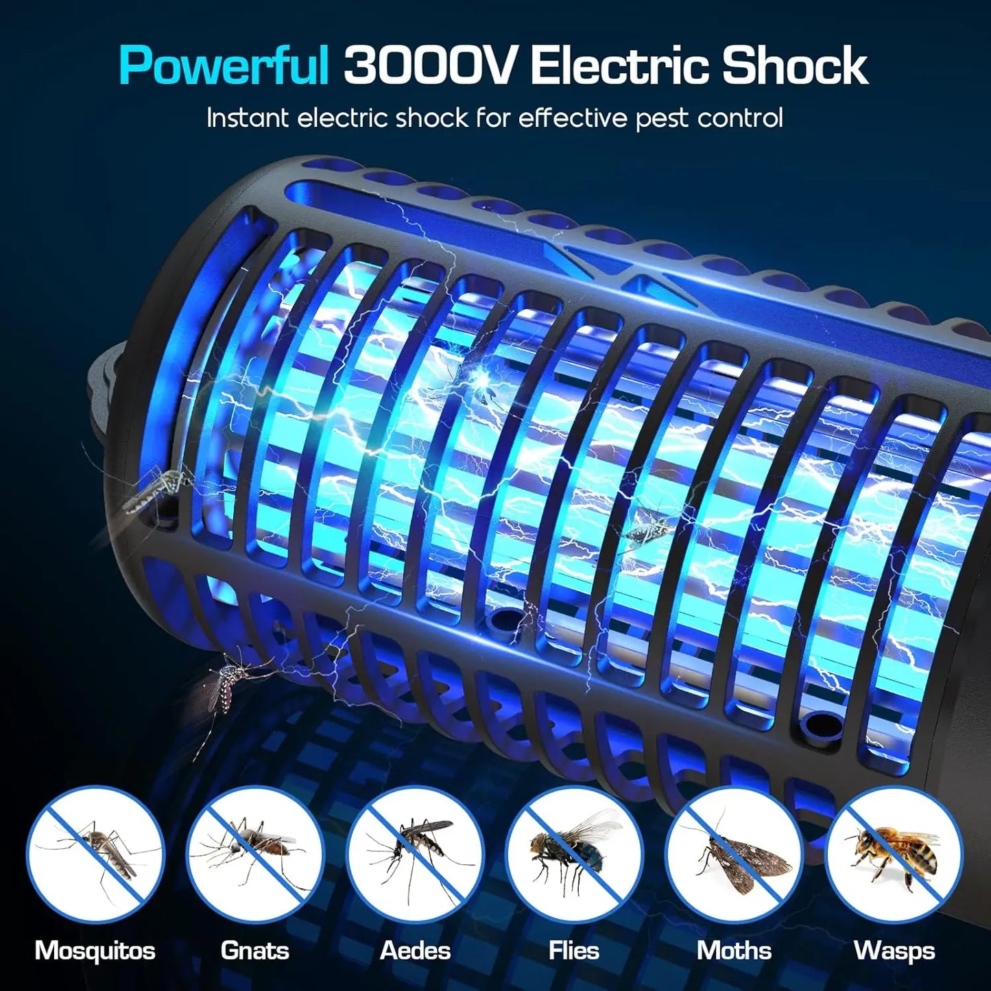 Electric Insect Killer 3000V Mosquito Lamp,Waterproof Fly Trap, with LED Light for Indoor, Outdoor,Backyard