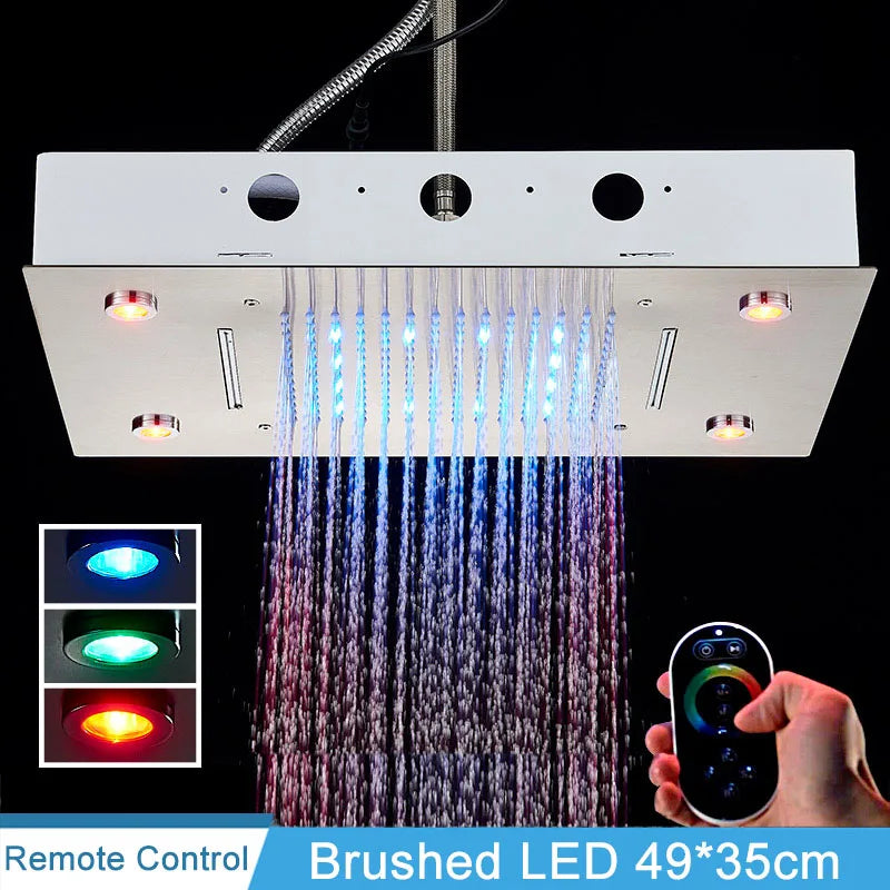 Shinesia LED Rainfall Shower Head Stainless Steel Square Changing Lights