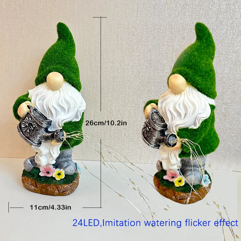 Solar Garden Gnome Watering Can Statue Light Outdoor Decor