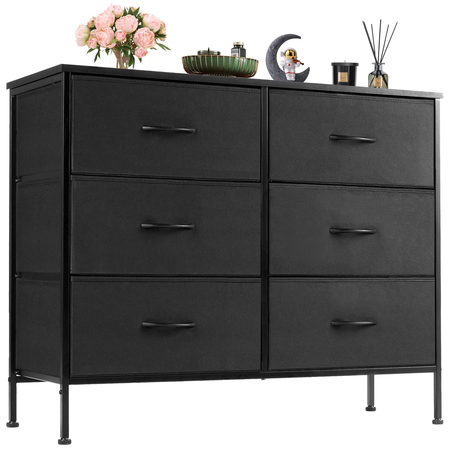 JHK Six Drawer Nightstand With Fabric Storage Chest Bedroom Furniture