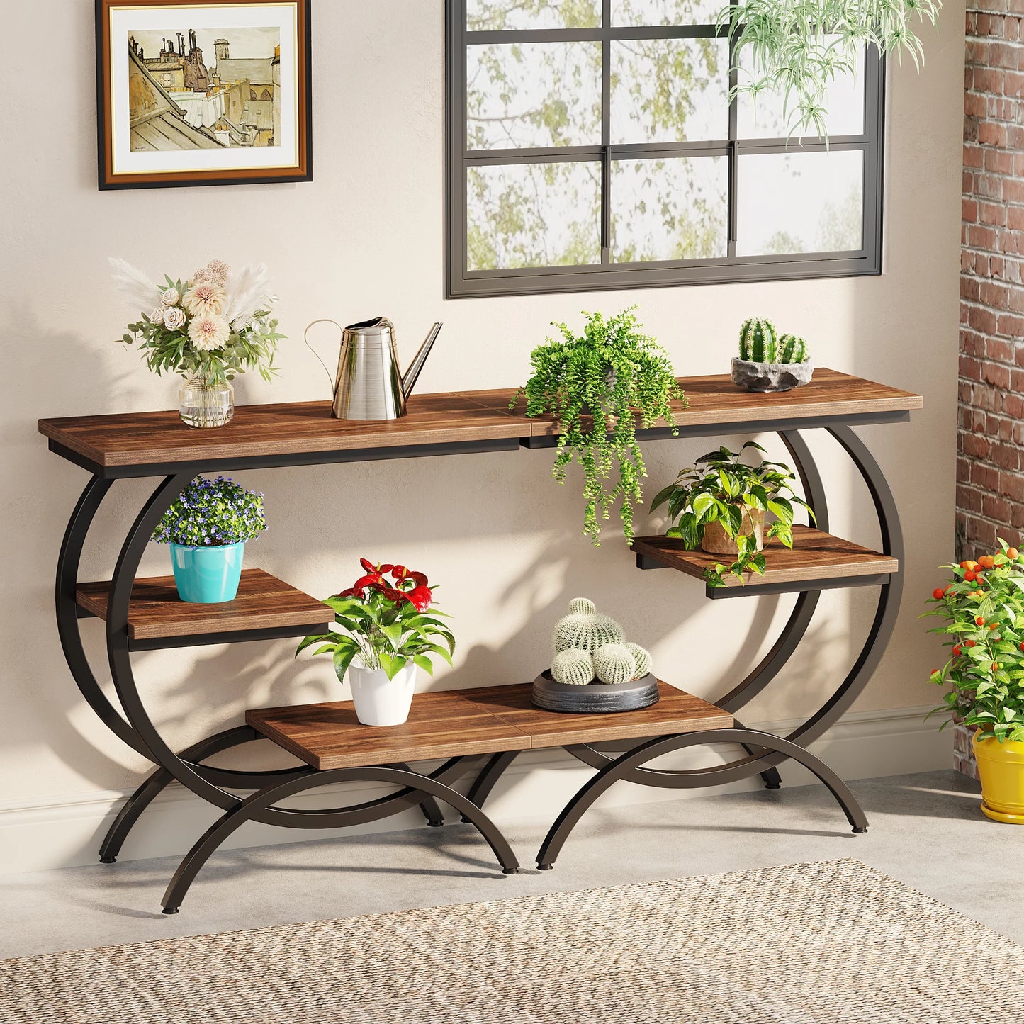 Tribesigns C Shaped End Table With Industrial Style Shelves