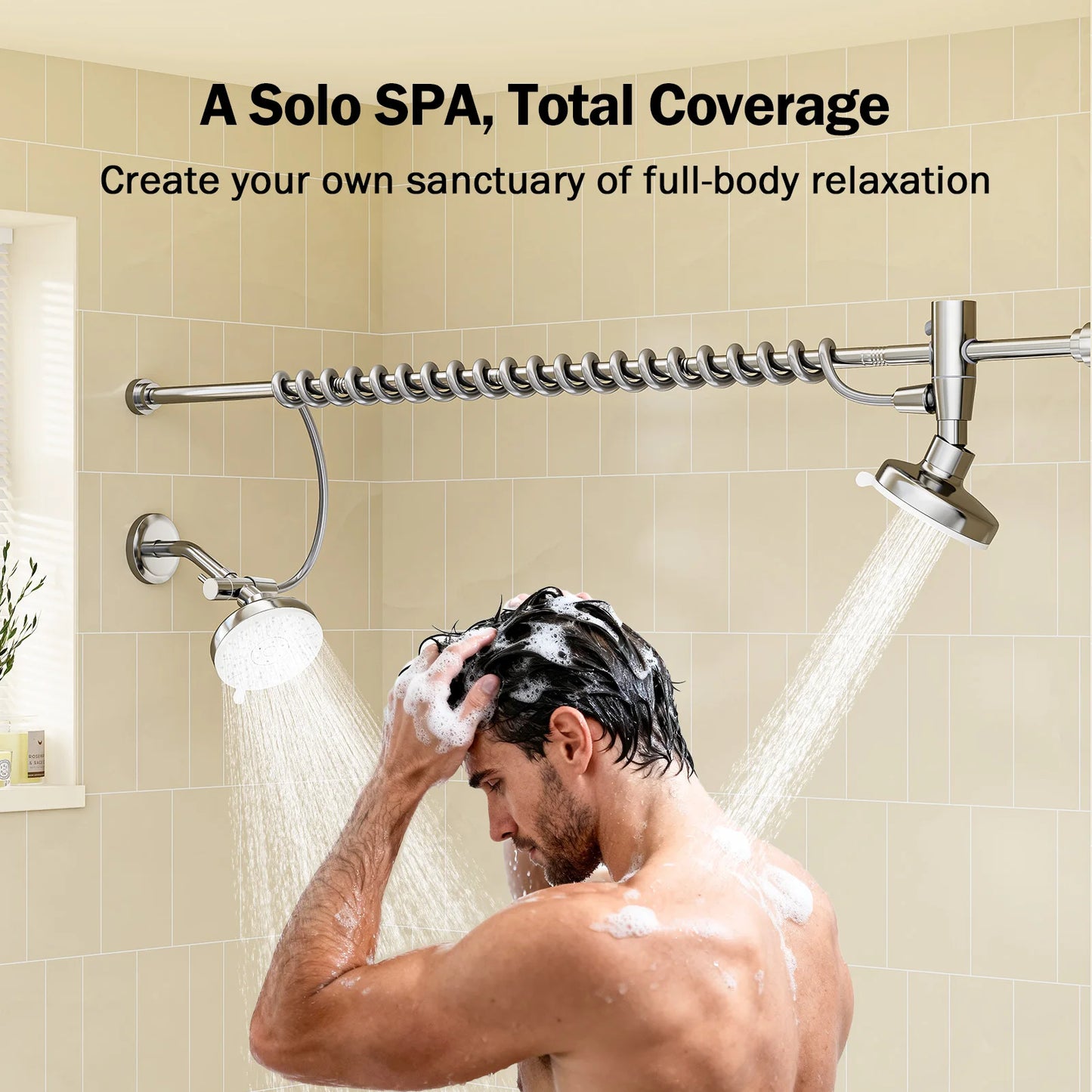 Tandem Dual Shower Head For Couples With Adjustable Slider