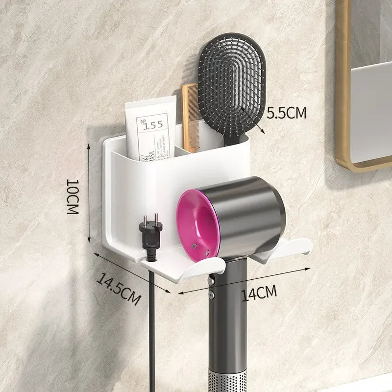 Wall Mounted Hair Dryer Holder And Straightener Organizer Shelves