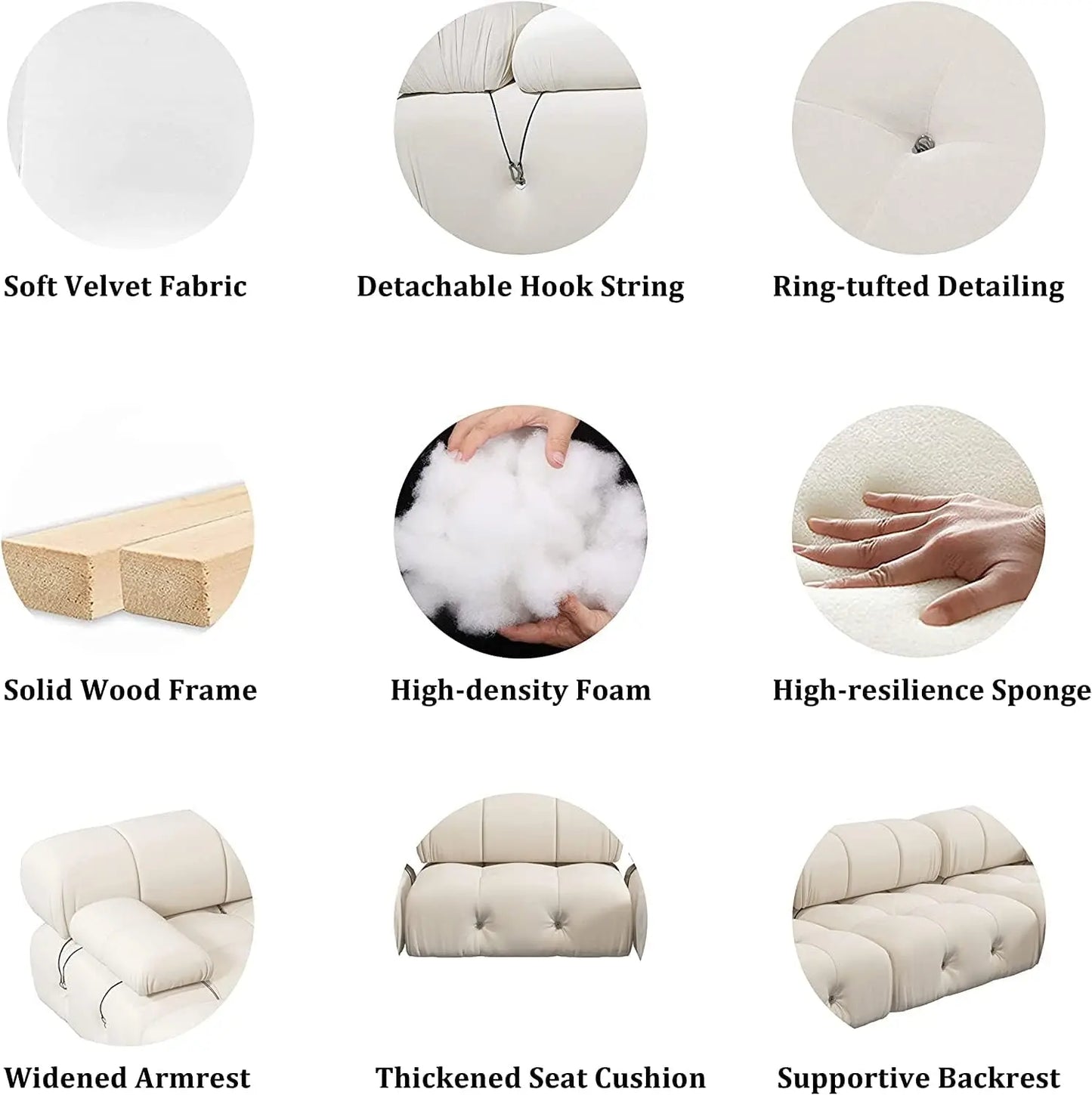 Sdorens Velvet Convertible Sectional Sofa Set Modern Minimalist