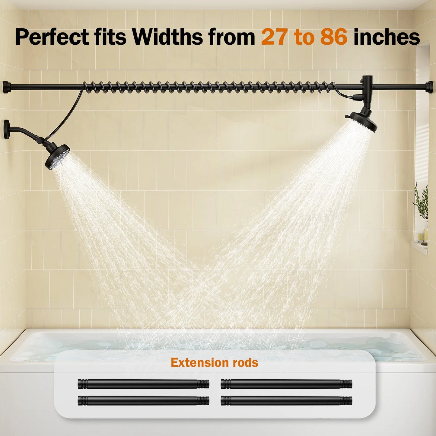 Tandem Dual Shower Head For Couples With Adjustable Slider